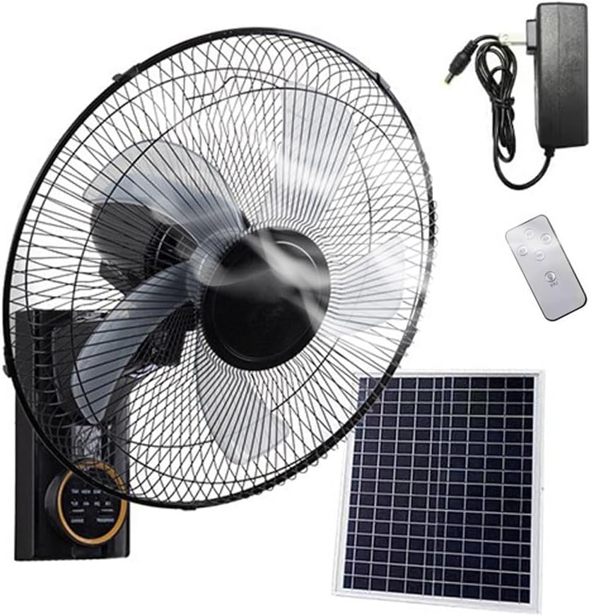 MYYMKJYXGS Ventilateur mural solaire 40 cm, 3 vitesses, avec télécommande, chambre, Noir/Argent/Blanc, 5 pales, inclinaison réglable