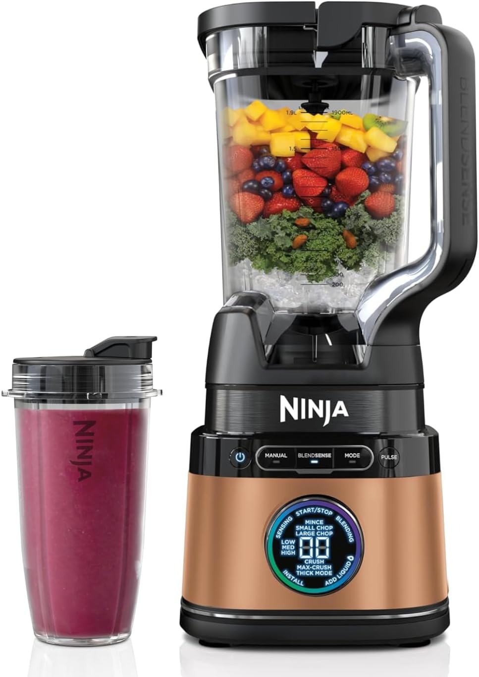 NINJA TB301EUCP Robot multifonctions, mixeur 1200W avec récipient 2L, mixeur pour smoothies et boissons glacées, hachage de légumes