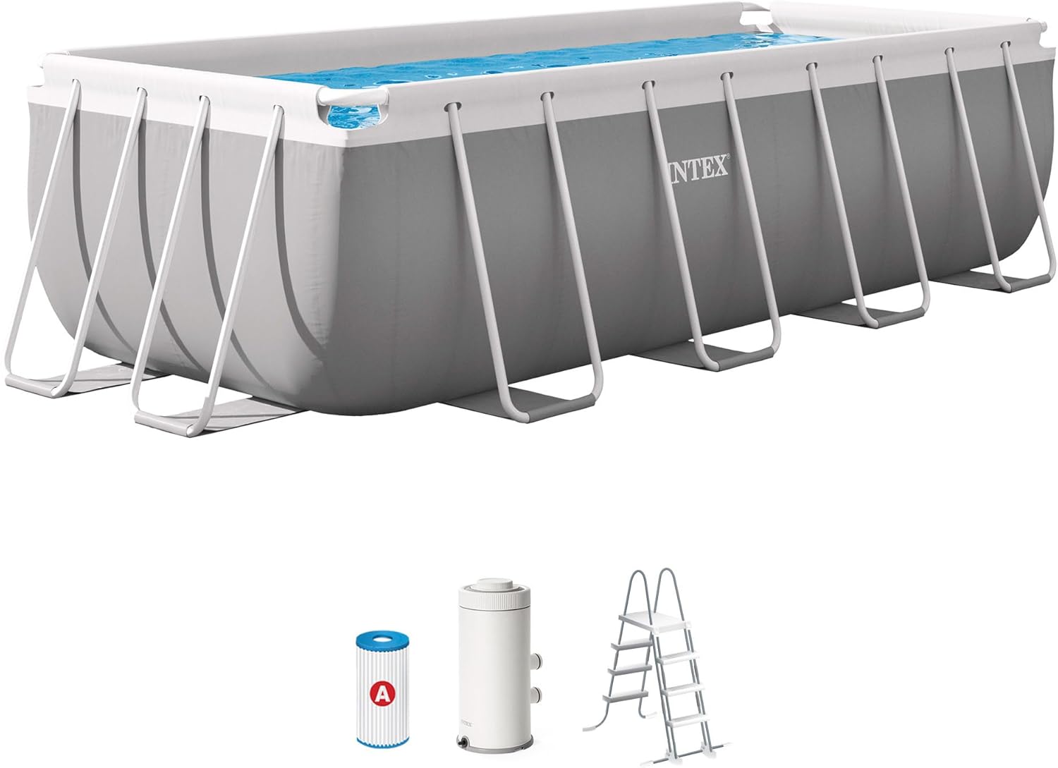 kit Piscine Prism Frame rectangulaire Tubulaire (l) 4, 00 x (l) 2, 00 x (h) 1, 22m – Intex, Gris/Blanc