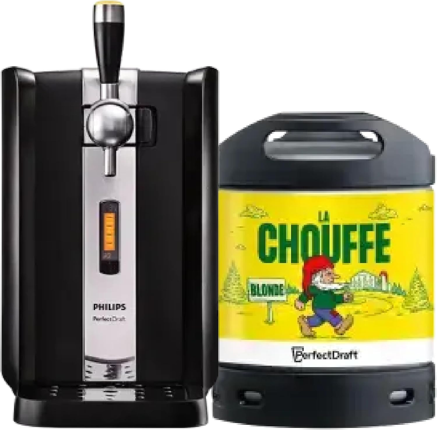 PerfectDraft, Pack Tireuse À Bière + 1 Fût Chouffe 6L, Écran LED Température, Refroidissement À 3°C, Noir/Jaune, 30 Jours Fraîcheur
