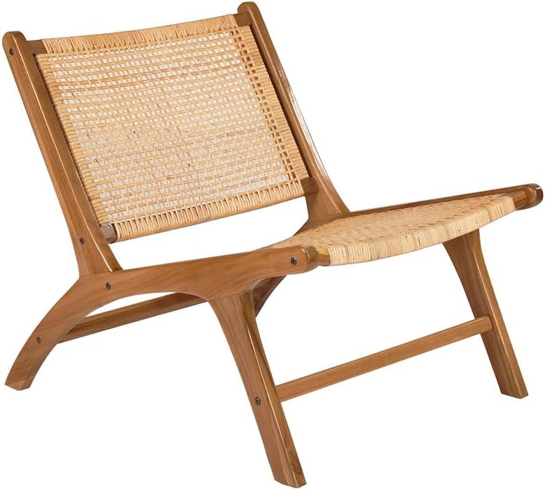 Fauteuil ethnique en bois teck massif et cannage en rotin naturel HAMMA, Bois Naturel – Miliboo