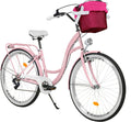MILORD, vélo de Ville, Rose à 7 Vitesse de 28 Pouces avec Panier et Porte-Bagages arrière, vélo pour Femme, Rose/Blanc, . Vélo Confort, rétro