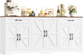 Buffet Cuisine, 180 cm Buffet Salle a Manger avec 6 Tiroirs 2 Portes, Armoire Vaisselier Cuisine pour Salon, Blanc/Marron – HOCSOK, 180×87×34 cm