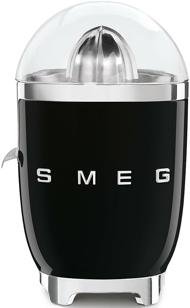 Presse-agrume électriques, 70W – Smeg, Noir/Argent, Noir, Mise en Marche Automatique à Pression, Bec Anti-goutte et Cône Universel