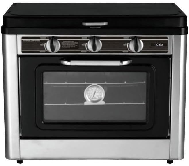 InCasa, Réchaud de camping, Combiné four / réchaud 2 feux de camping, 016463, Noir/Argent
