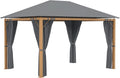 Tonnelle, Tonnelle de Jardin 4 x 3 m tonnelle Aluminium pavillon de Jardin avec Rideaux et Toile de, Gris/Bois – Outsunny