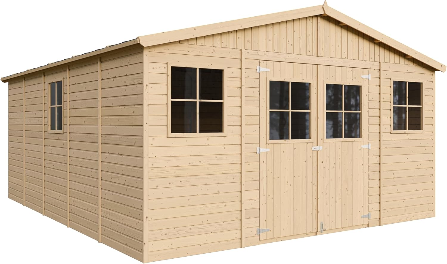 Atelier Rangement Outils et vélos- TIMBELA M333, Stockage extérieur avec fenêtres- H246x418x522 cm/20 m2-Hangar en Bois Naturel – TIMBELA, Beige