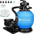 Filtre, Adaptateur 2-en-1 Ø32–38 mm, avec Minuterie 24 h – FOTING, Noir/Bleu, Filtre de Piscine avec Vanne 7 Voies, 11, 5 m3/h