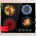 KLARSTEIN Plaque de Cuisson Mixte 4 Feux, 6.4kW, Acier Inoxydable, Noir, Vitrocéramique et Gaz