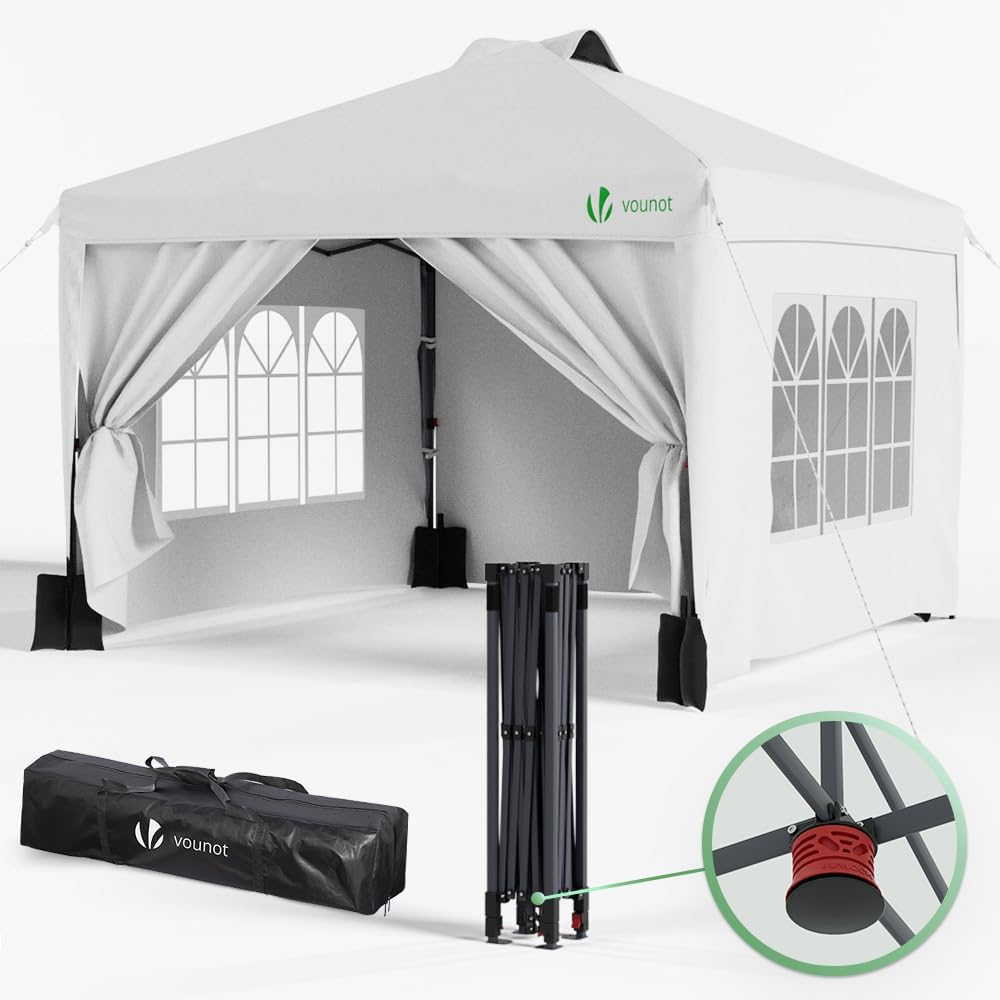 Tonnelle, ® Tonnelle de Jardin 3x3m Pop up Tente Pliable avec Parois Imperméable Anti UV Respirable, Blanc/Noir – vounot