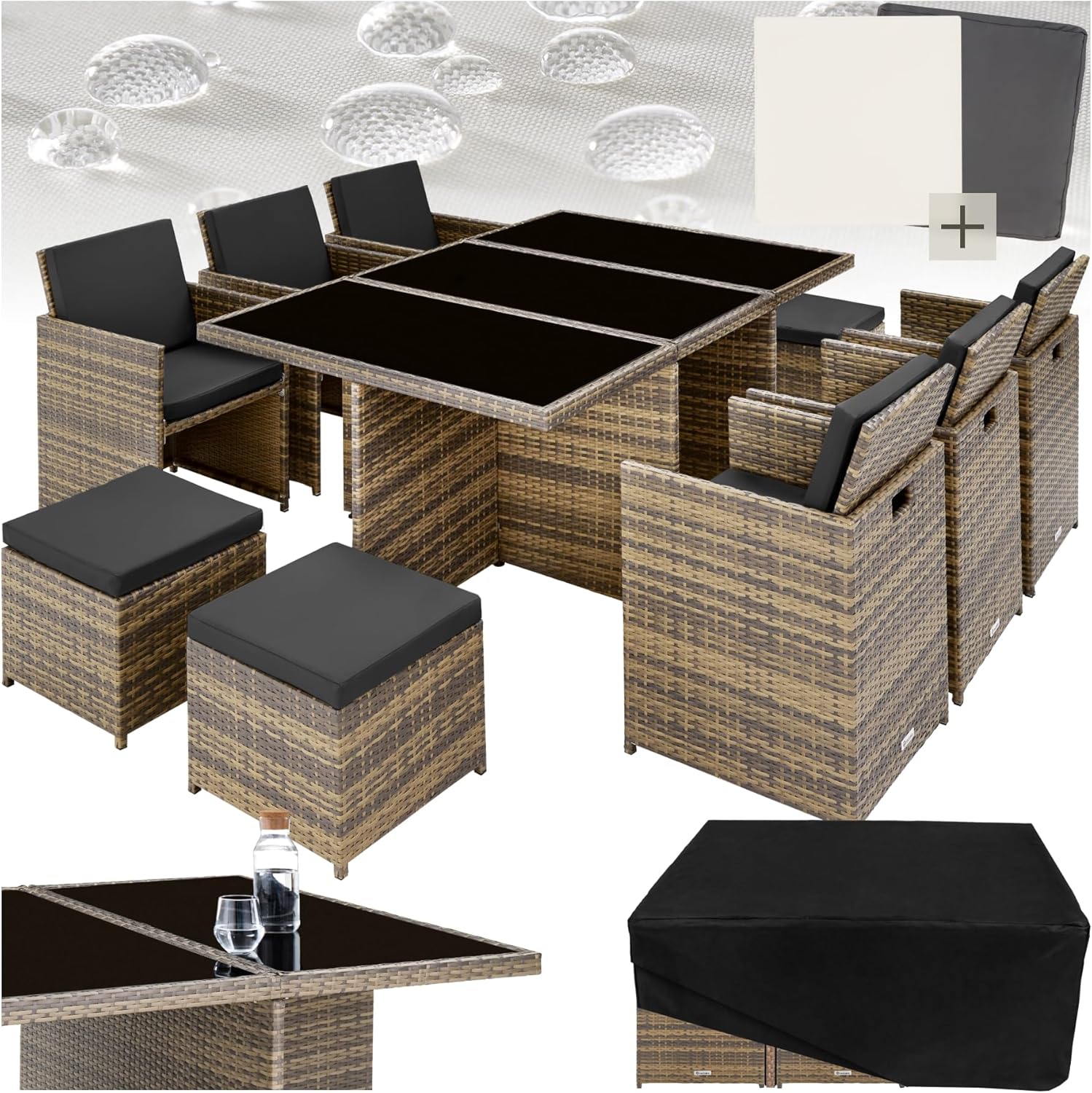 Ensemble salle à manger – tectake, Marron/Noir/Crème, Marron Naturel