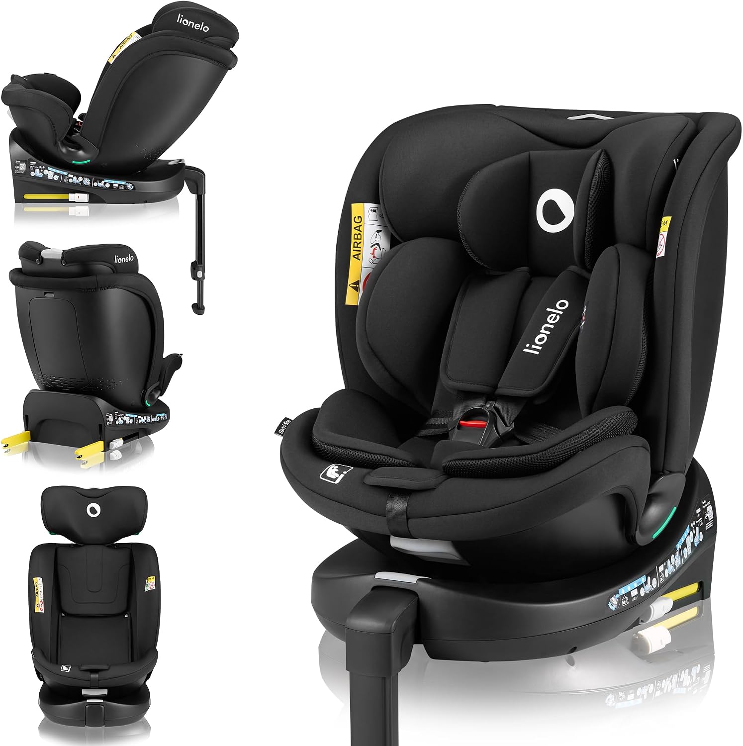 lionelo, NAVY i-Size 360o Siège auto pivotant pour enfants 40–150 cm, groupe 0+1 2 3, Noir, Dri-Seat, Onyx