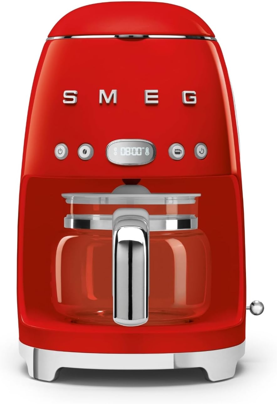 Machine à Café Filtre DCF02RDEU, 2 Niveaux d'Intensité, Carafe en Verre Jusqu'à 12 Tasses – Smeg, 1050 W, Mode Maintien au Chaud, Rouge