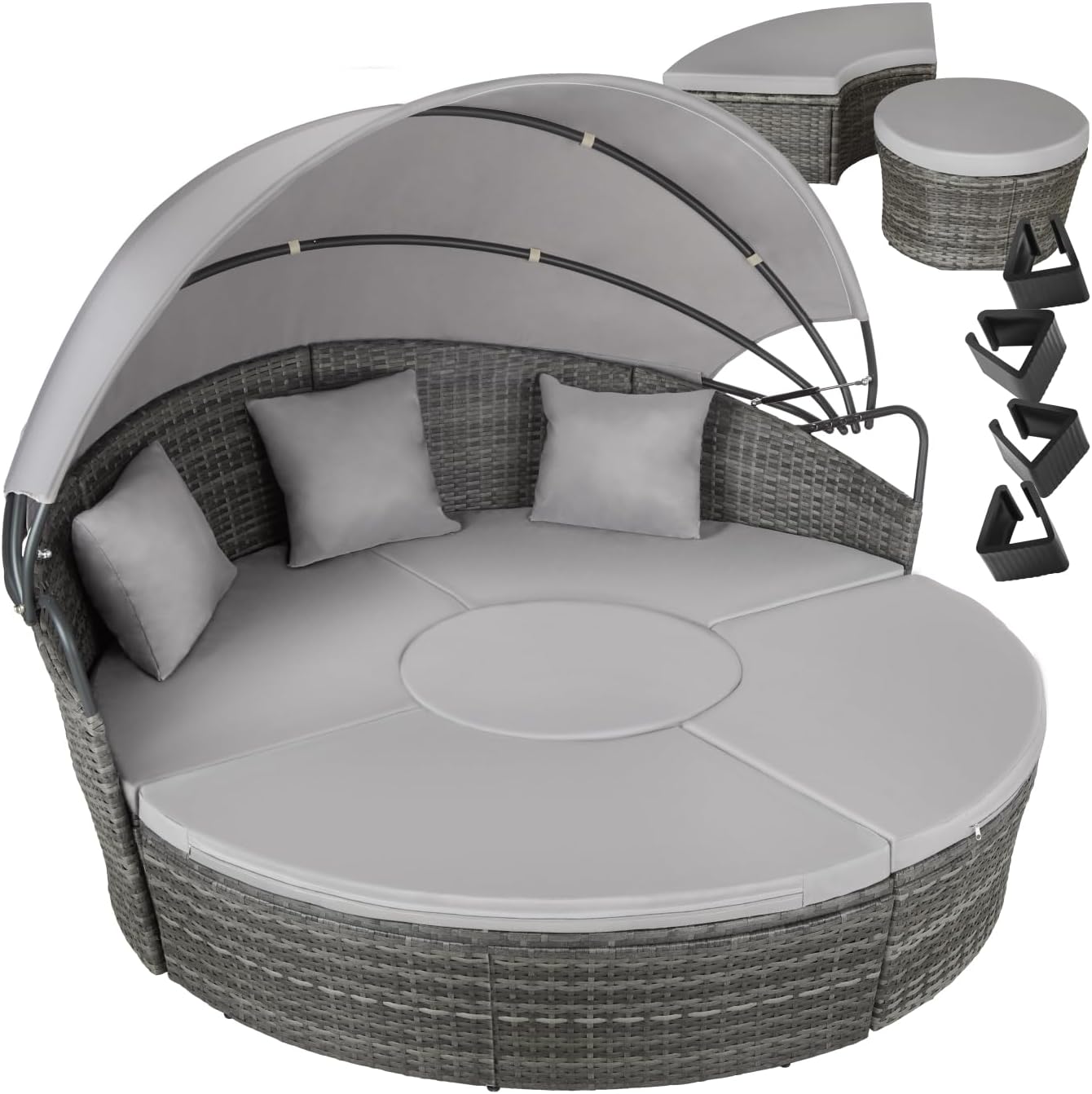 Bain de soleil, Chaise longue Relax Mobilier de Jardin pour Amenagement Balcon Terrasse Veranda – tectake, Gris, Coussins Inclus