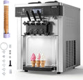 VEVOR Machine à Glace Molle Commerciale, 2 Trémies de 6 L avec Aigitateur, pour Glacier Camion-Restaurant, Noir/Argent, 3 Parfums