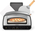 KITCHENCOOK, Four à Pizza, 2000w, Noir/Argent, Jusqu'à 450°c, 12 Programmes, Pelle Et Coupe Pizza En Inox, Plaque De Cuisson En émail
