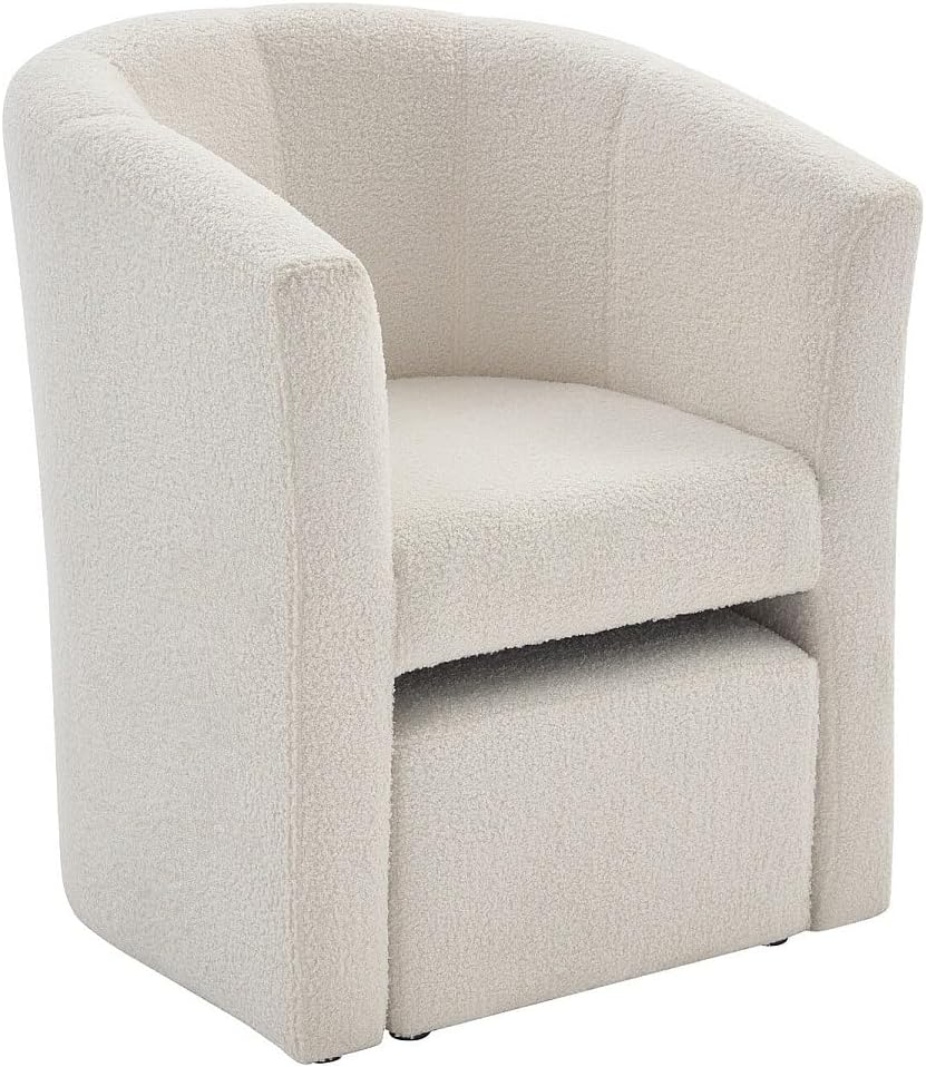 Fauteuil Cabriolet et Pouf en Tissu Bouclette Blanc Jovana – Vente-unique