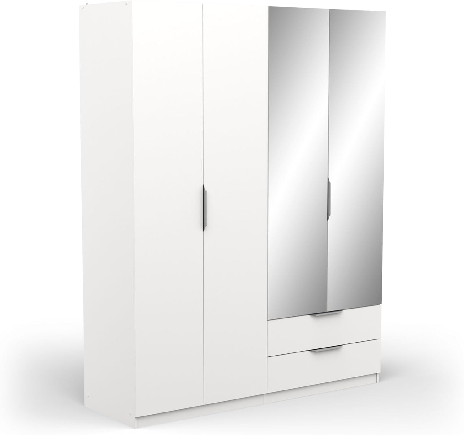 Armoire Dressing avec Miroirs & Penderie Moderne 4 Portes 5 Etagères 2 Tiroirs, 157, 3 x 51, 1 x 203 cm – Demeyere