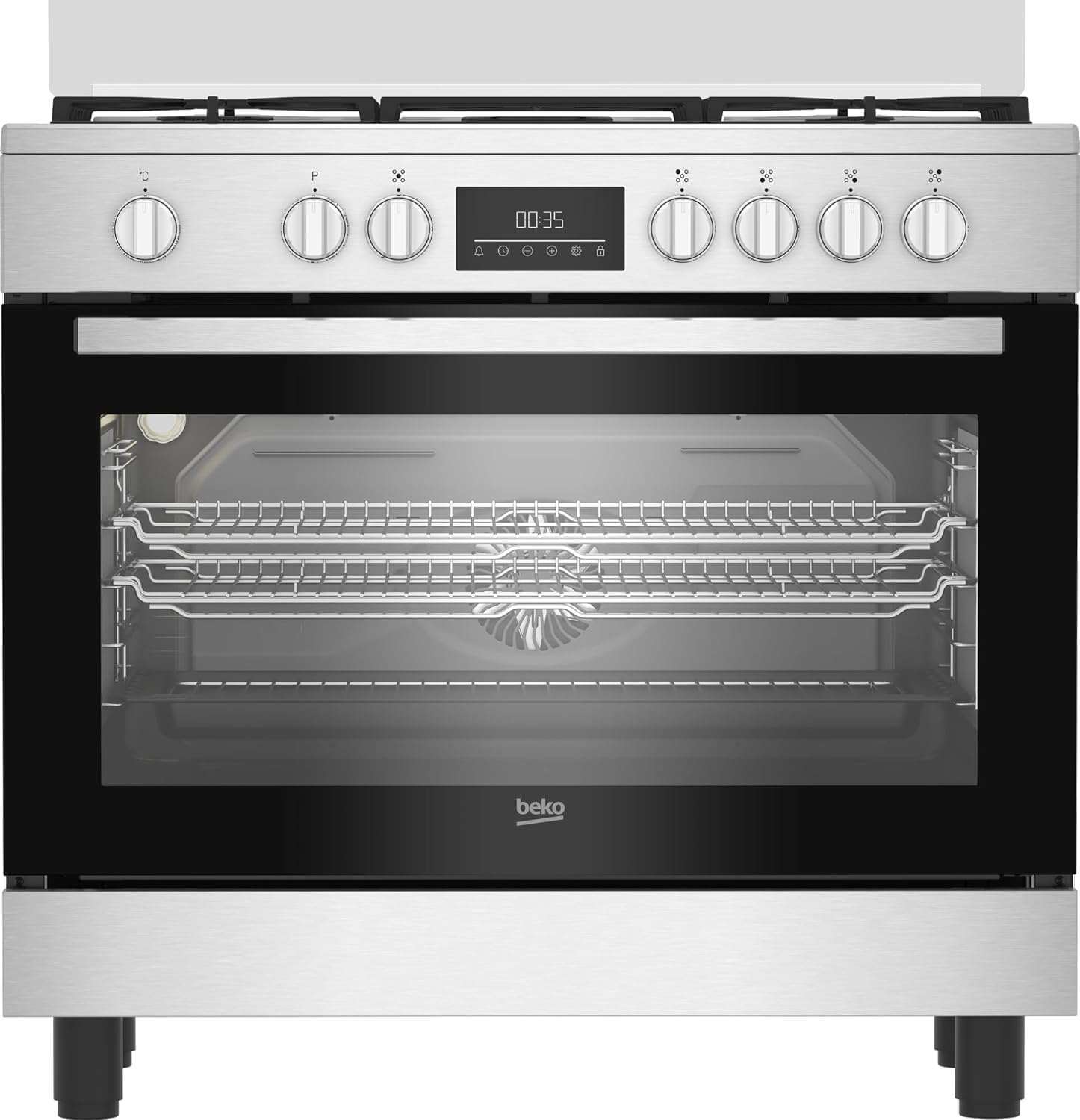 Beko BGM11226EX, cuisinière 5 feux avec triple couronne, Cuisine à gaz 90 x 60 cm, BGM11226EX, série bPRO 500 four multifonction 111L