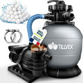 Système de Filtre à Sable 10 m3/h + 800g Boules de filtre, Filtre à sable pour les bassins aquatiques & piscines, 7 Fonctions de Filtration