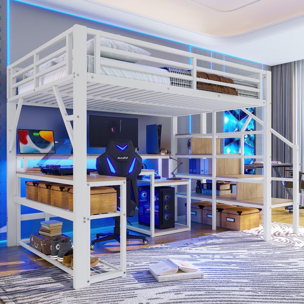 Lit, lit Mezzanine avec Bureau lit superposé Enfant – Sapgaks, lit Mezzanine escalier avec Espace de Rangement, Blanc