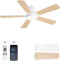 ZMISHIBO Ventilateur de Plafond avec Lumière LED Ø 107 cm, 6 Vitesses, Contrôle par APP et Télécommande, Blanc/Bois Clair, Variateur