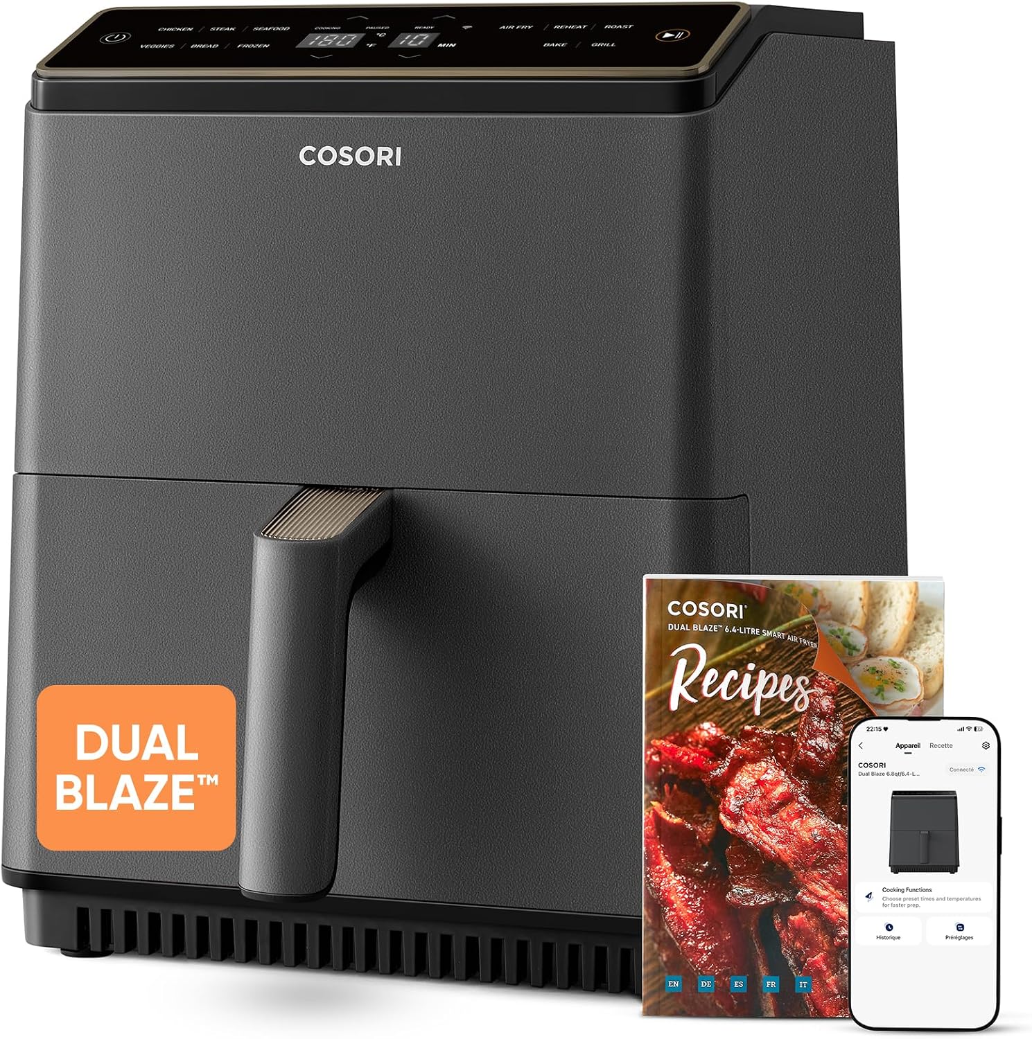 11-EN-1 Friteuse Sans Huile Parfect pour le Régime Hyperprotéiné, Air Fryer DUAL BLAZE 6.4L Easy Fryer Avec Chauffage par le haut et le bas – Cosori