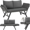 ® Salon de Jardin Exterieur 2en1 Canapé 2 Places Bain de Soleil en Résine tréssée, Banquette de Jardin Coussins Inclus, Gris/Noir – tectake