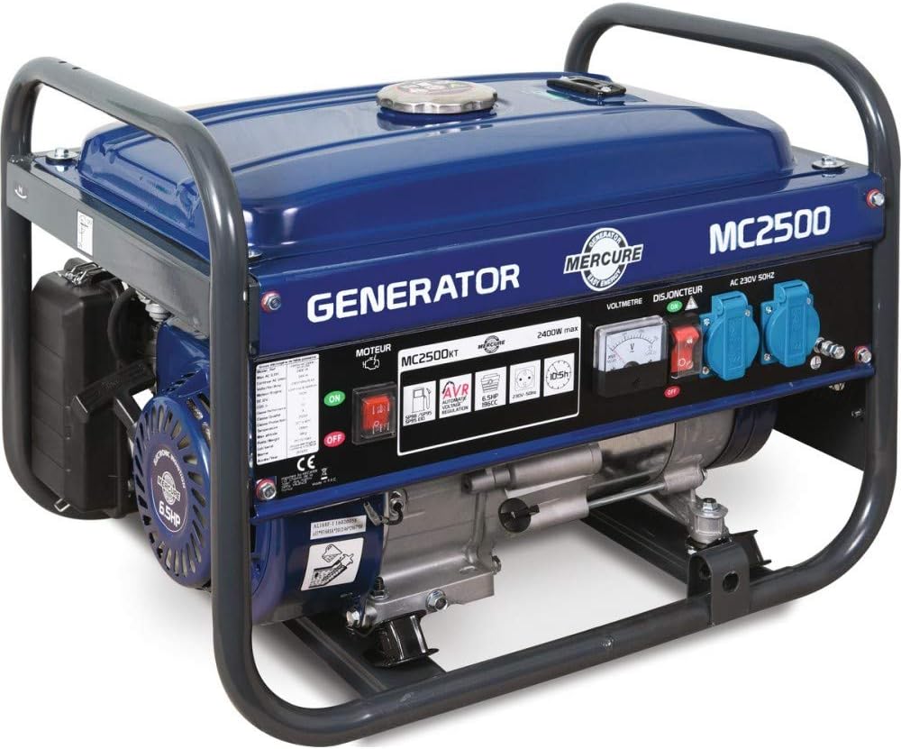 Générateur portable, 2400 W max – Mecafer, Bleu/Noir, MC2500 Groupe électrogène essence SP, autonomie de 10h30, régulation AVR