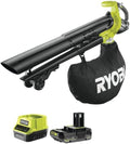 RYOBI OBV18-18V, Pack RYOBI Souffleur Aspiro-Broyeur OBV18-18V One+ Brushless, 1 Batterie 2.0Ah, Noir/Vert, 1 Chargeur Rapide