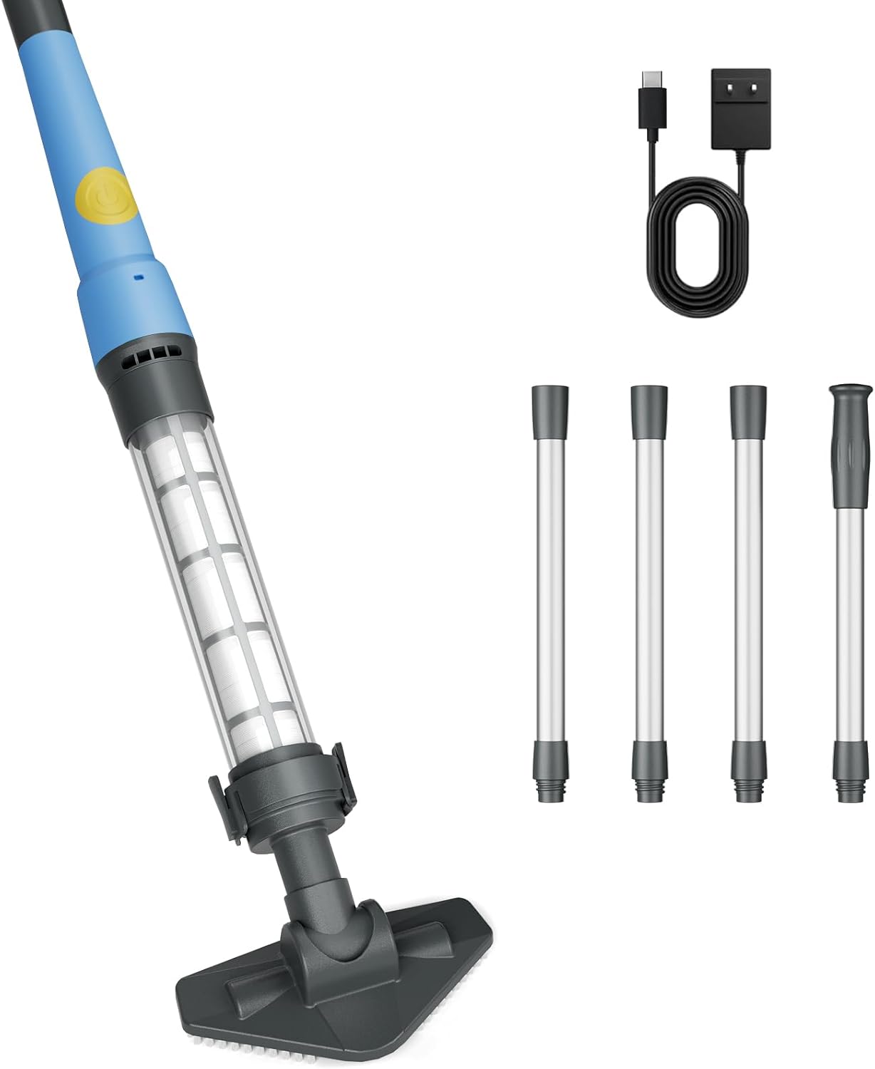 EFURDEN Aspirateur de Piscine sans Fil 2 en 1, Aspiration de 32 l/Min, Nettoyeur de Piscine Rechargeable avec 60 Min d'autonomie, Bleu/Noir/Argent