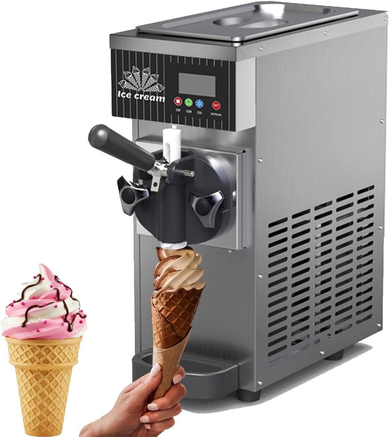 Machine à glace et sorbetières, Machine à crème glacée commerciale avec nettoyage automatique et pré-refroidissement pour, Noir/Argent