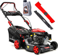 LEHMANN Tondeuse à Gazon Thermique Autotractée, Largeur de Coupe 42 cm, Noir/Rouge, 5 Niveaux 25-70 mm, 40 L Capacité de Ramassage