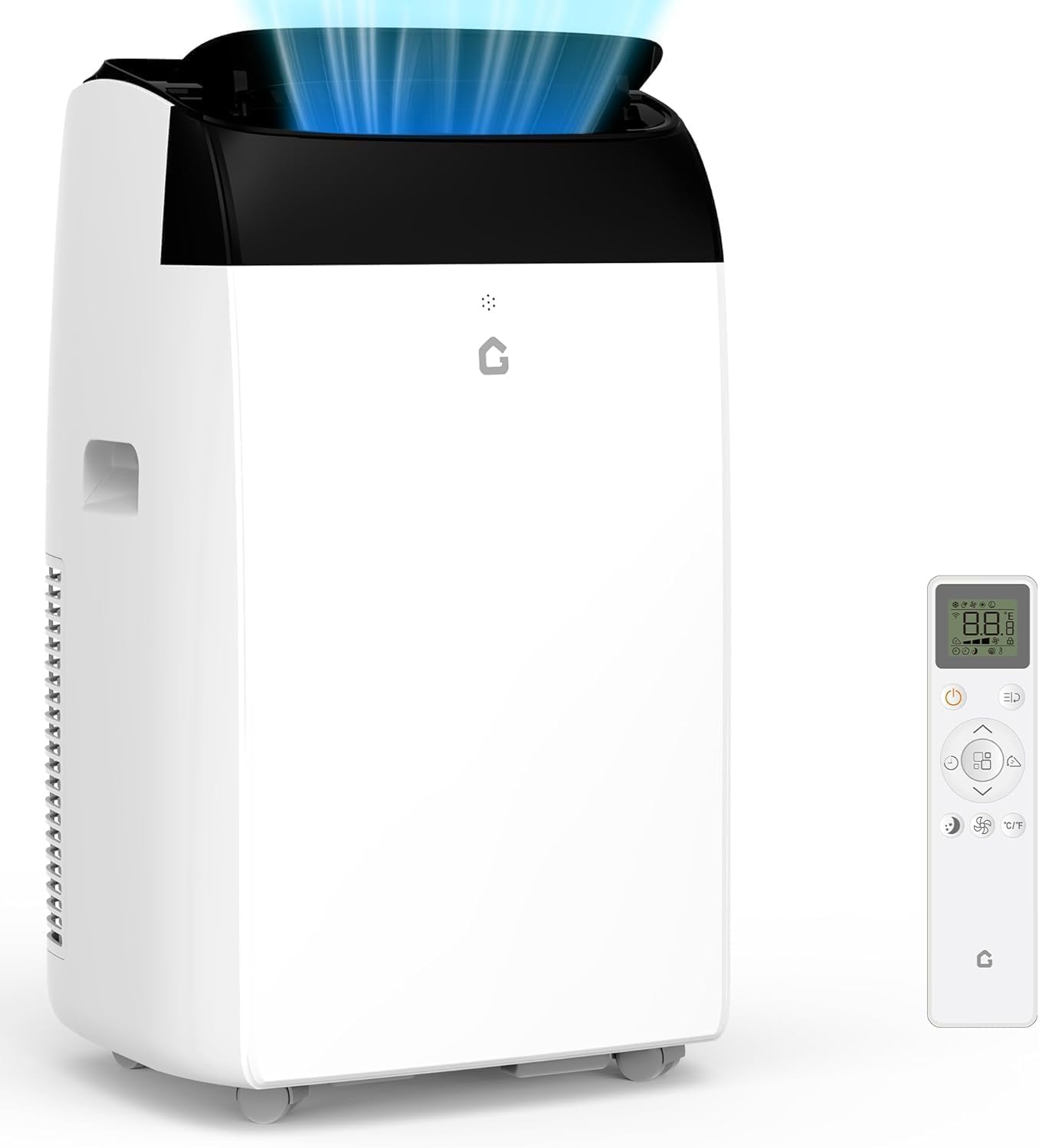 GarveeTech R290 Climatiseur mobile 5-en-1 10000 BTU, 2 vitesses, télécommande, Noir/Blanc, silencieux <50 dB, mode Follow-Me, minuterie 24h