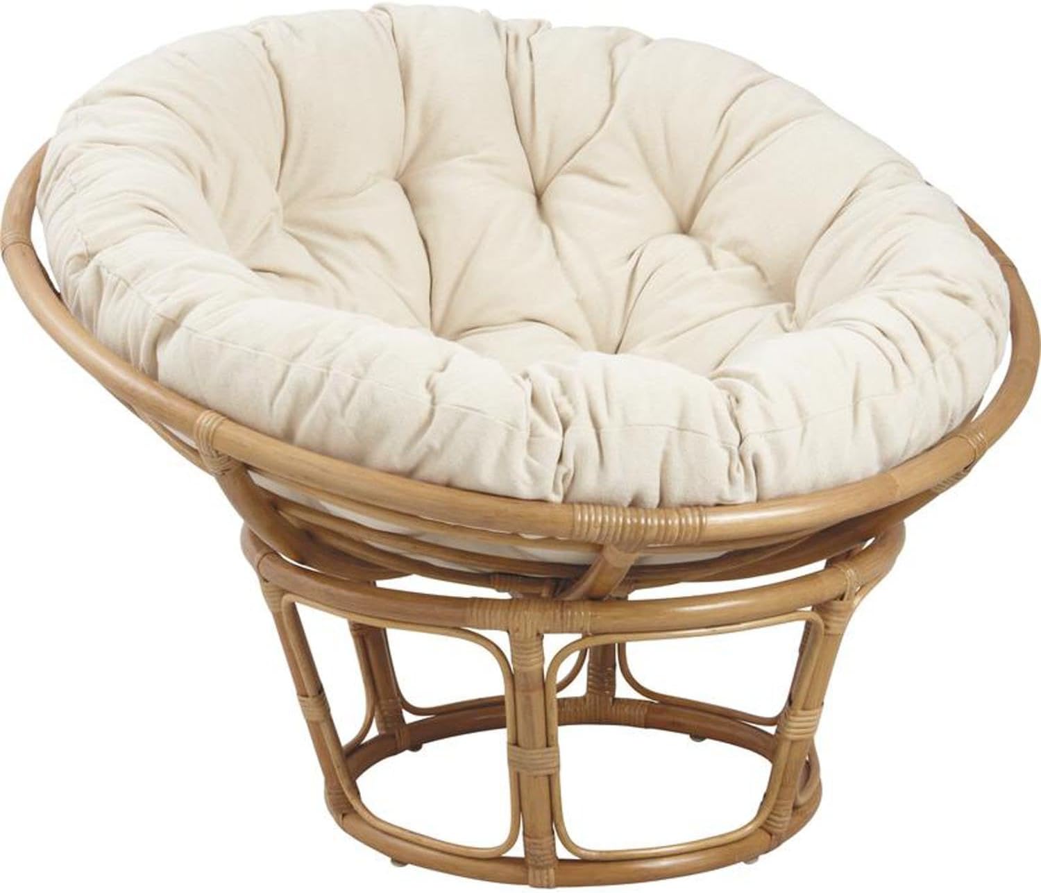 Fauteuil Papasan Rotin Verni avec Coussin, Ø102cm x H80 cm, Look Indémodable pour Salon, Beige/Marron – AUBRY GASPARD, Confort Optimal