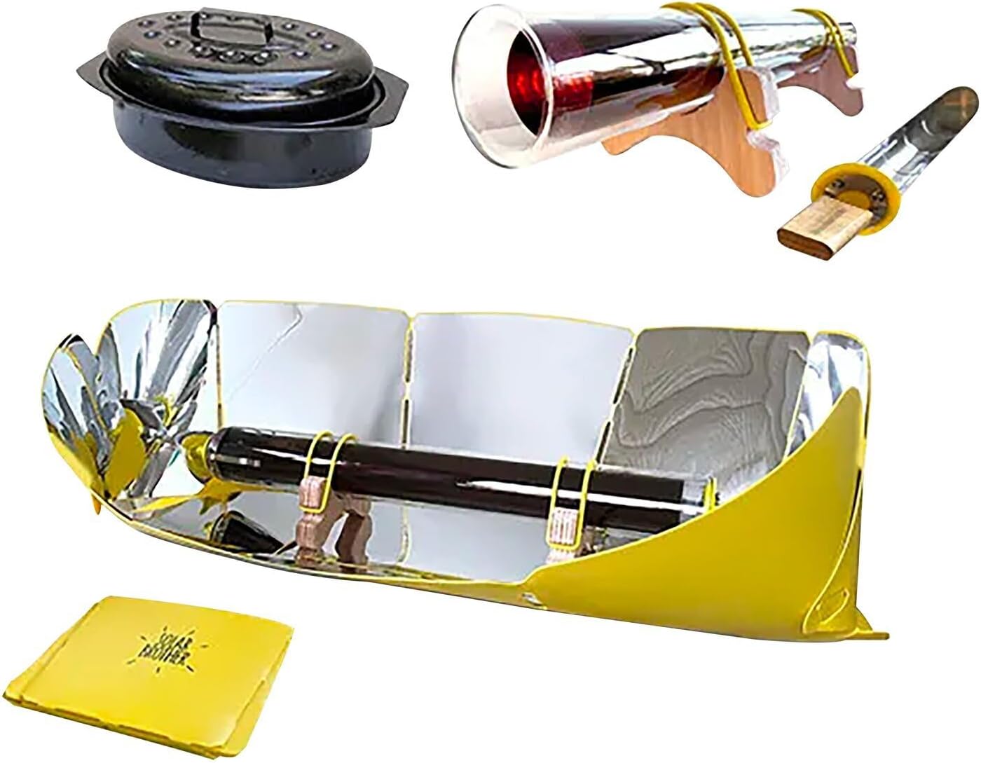 SOLAR BROTHER, Camping et randonnée, Four solaire multi-cuisson SunGood 360 pour 2-3 personnes Cuisson jusqu'à 240°C Portable, Jaune/Argent/Noir