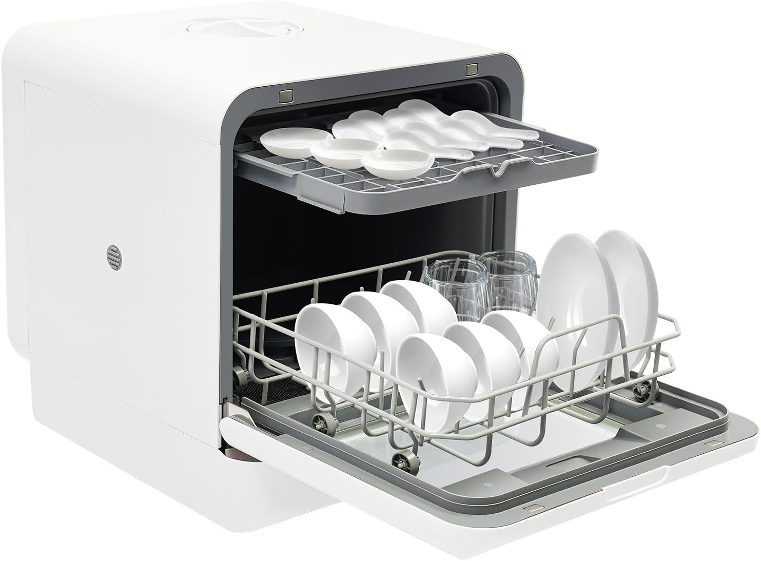 biniliubi, Lave-vaisselle, Lave-Vaisselle De Comptoir Compact Portable Mini-Lave-Vaisselle Table Espace Couverts Sur, Blanc/Gris
