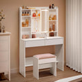 Coiffeuse avec Miroir LED et Tabouret, Blanc RDT723W01, Luminosité Réglable, Blanc/Rose – VASAGLE, 3 Couleurs, 2 Tiroirs, Grand