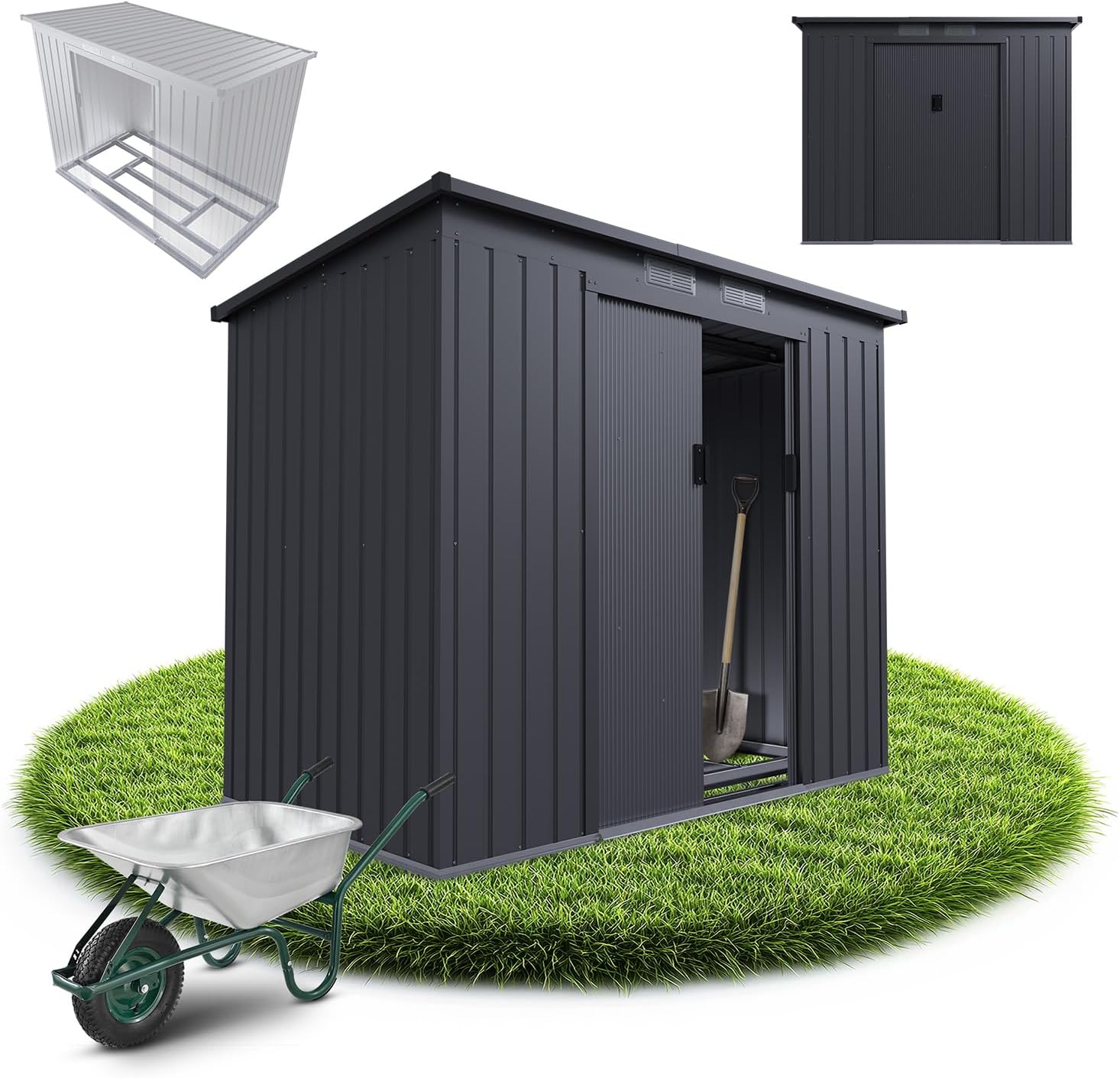 pour Jardin & Stockage, résistant aux intempéries avec Cadre de Fondation – Juskys, Gris Foncé/Gris Clair, Gris foncé, abri métallique M