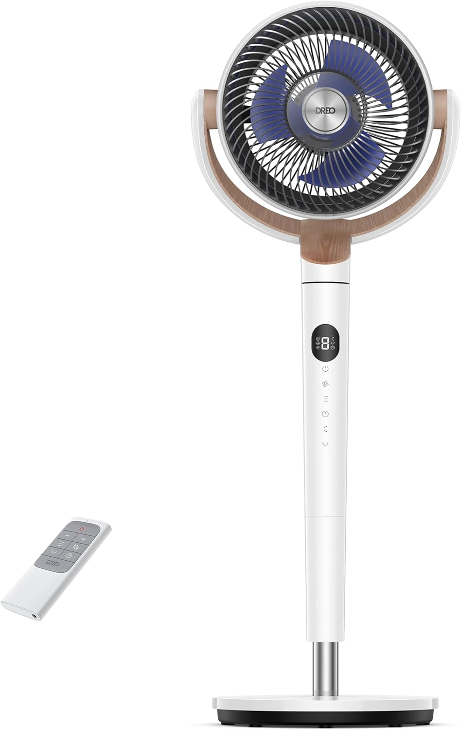 DREO ventilateur sur pied silencieux 20 dB avec oscillation omnidirectionnelle 120°+120°, hauteur réglable 94–107 cm, 3 modes