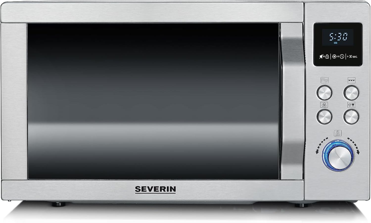 Four micro-ondes, Micro-onde avec 10 niveaux de puissance, Inox – Severin, Argent/Noir, 1 950 W, ? 28 cm, MW 7774