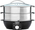 Magimix, 11579 Cuiseur Vapeur avec 2 paniers Rotatif, Acier Inoxydable 12, 2 l, Chromé/Noir, 1, 2 l 1900 W, chromé, Verre