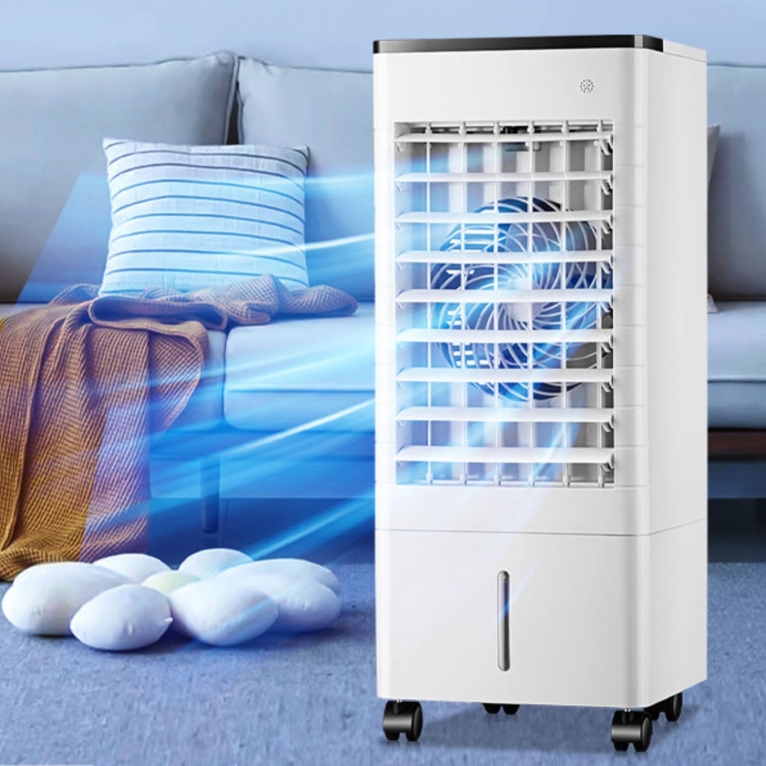 MESOVFCA Climatiseur portable 3-en-1 avec télécommande, réservoir de 9 L, Blanc, 3 vitesses, 4 blocs réfrigérants, la maison