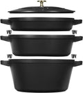 STAUB, Cocotte, La Cocotte Ensemble de 3 casseroles rondes en fonte Noir, Noir