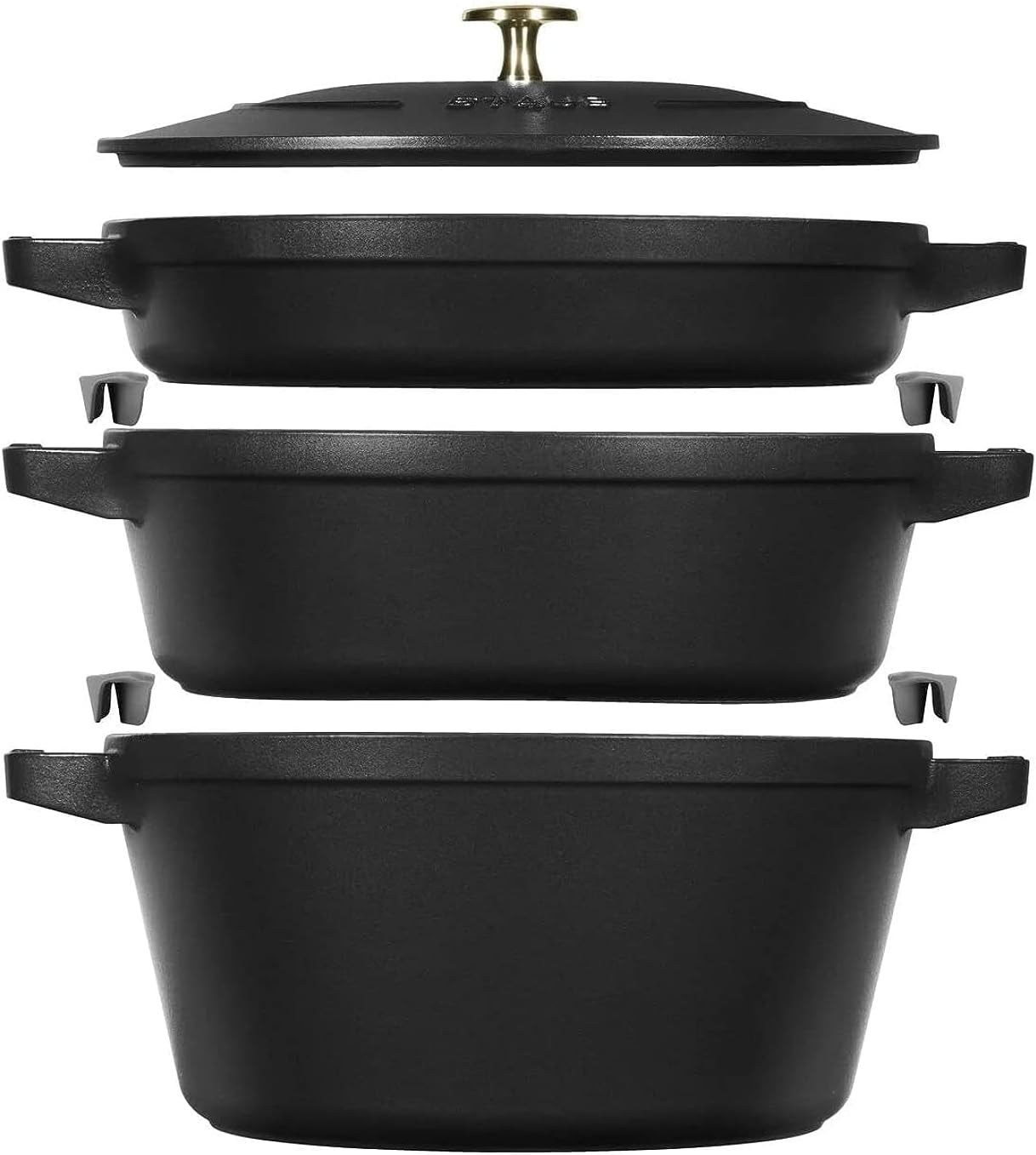 STAUB, Cocotte, La Cocotte Ensemble de 3 casseroles rondes en fonte Noir, Noir