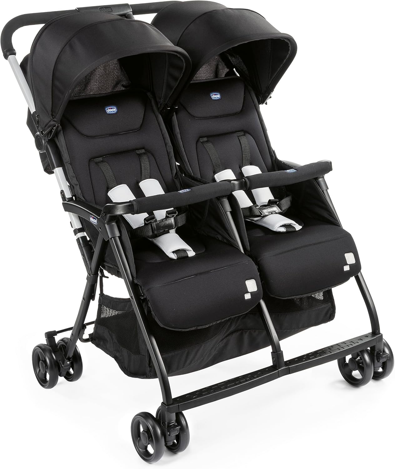 Chicco, OHlalà Poussette Double Tandem, Légère Inclinable et Pliable, pour Jumeaux dès la Naissance jusqu'à 15 kg, Noir, Fermeture Compacte