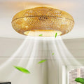 GMWSM, Ventilateur de plafond, Ventilateur De Plafond Rétro En Bambou Avec Éclairage Plafond Télécommande Silencieux, Doré