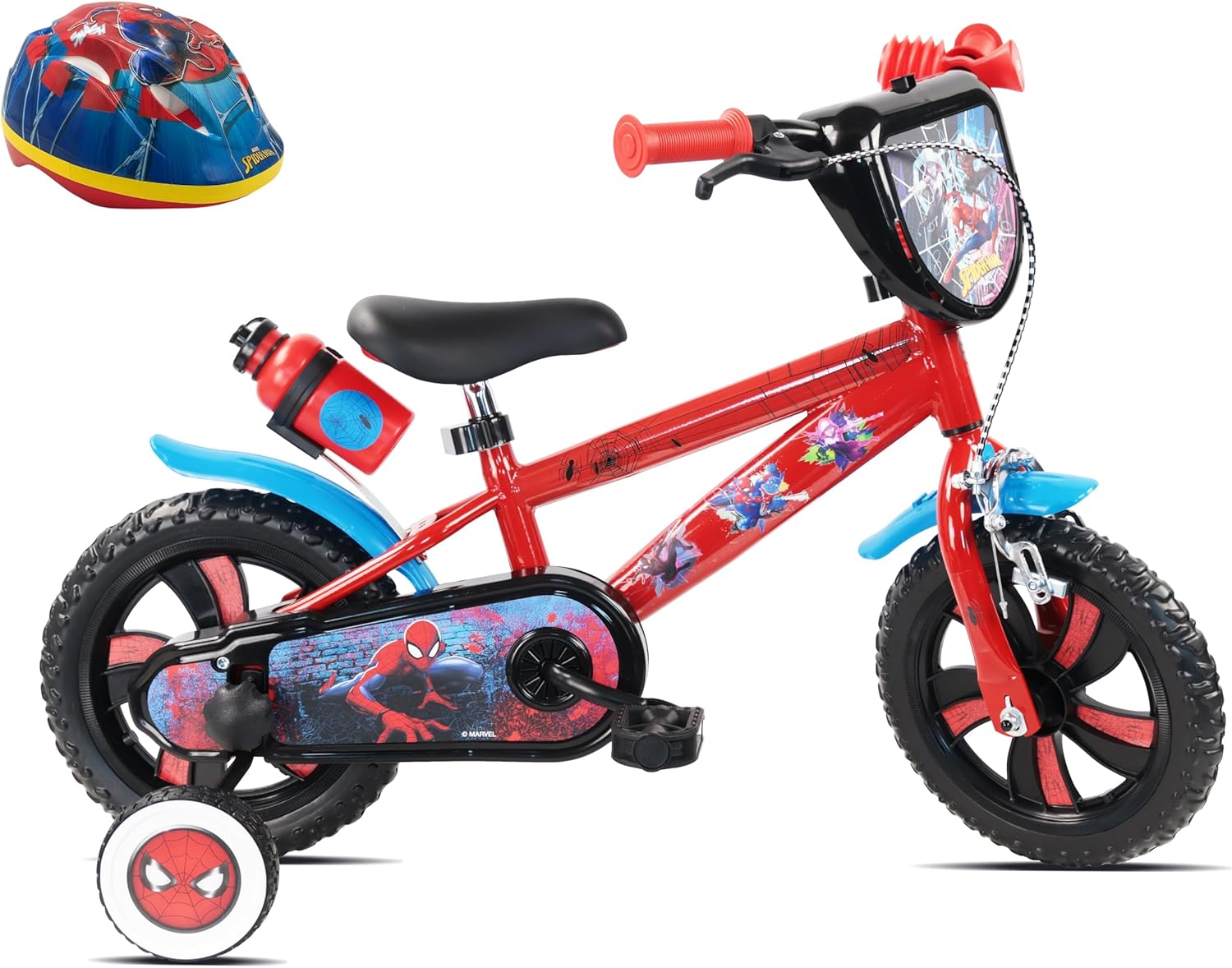 VTT – Vélo ATLAS, Rouge/Bleu/Noir, Plaque Avant décorative, Porte bidon et bidon arrière, Garde boues, Carter et stabilisateurs