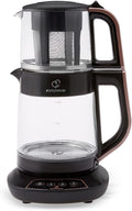 Çaysever 3-en-1 Theiere Electrique & Bouilloire en verre, Theiere avec Infuseur & Chauffe-biberon – KARACA, Noir/Or Rose, Infusion automatique