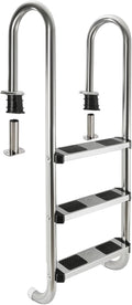 Échelle de Piscine INOX 3 ou 4 marches, Dimensions 132 x 45 x 23 cm – AREBOS, Argent/Noir, Patins antidérapants, Échelle d'accès encastrée, Argent